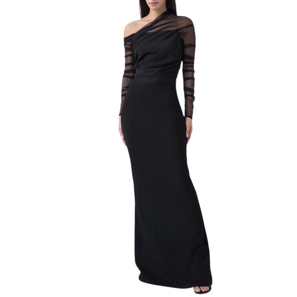 Marcella Monroe Dress Black One Shoulder Mesh Illusion Mermaid Gown Size Medium - Picture 1 of 9